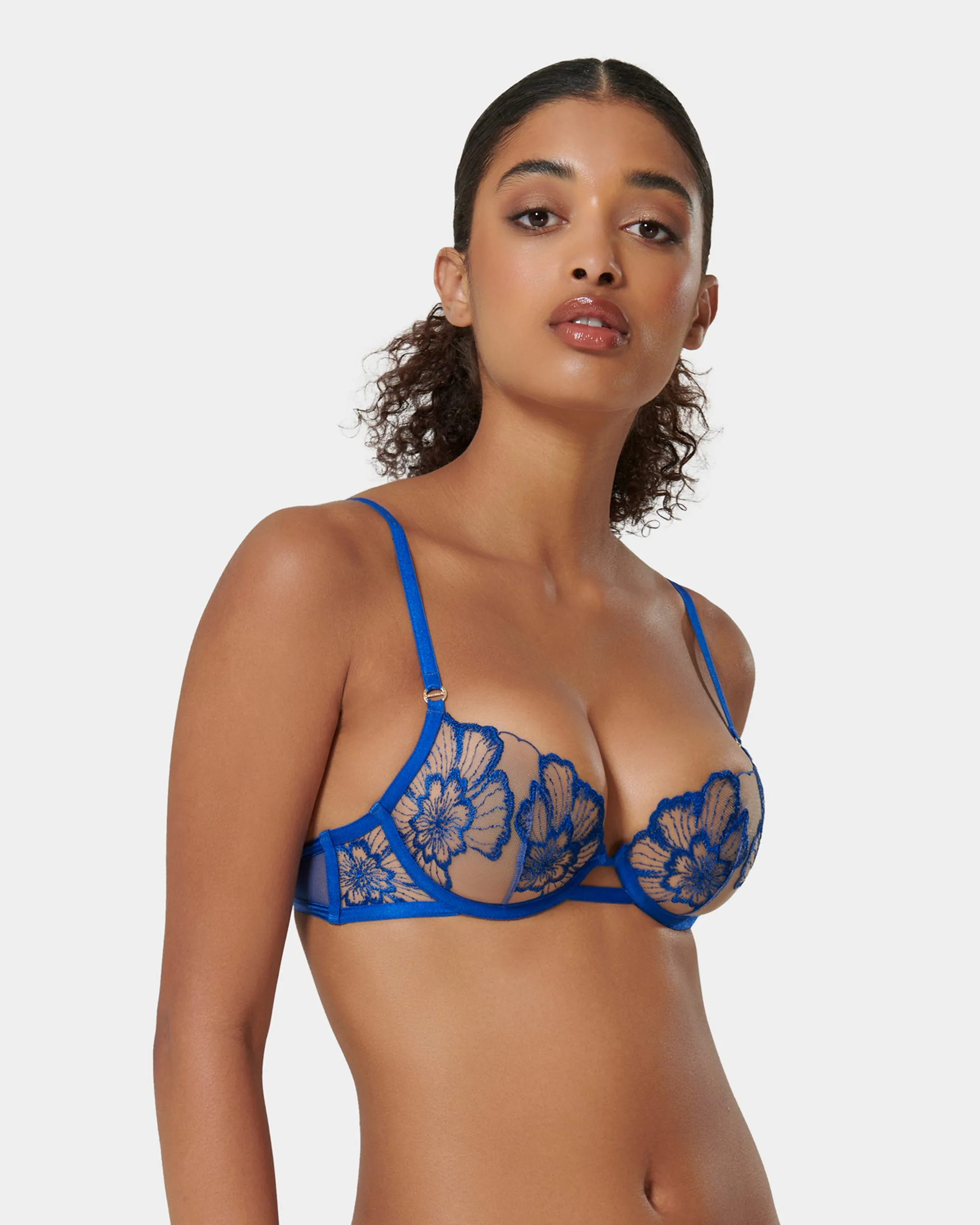 Catalina Embroidered Sheer Bra Blue