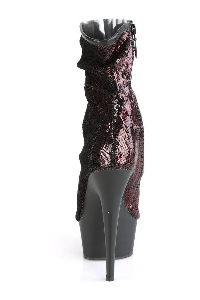 DELIGHT-1008SQ Exotic Boot | Burgundy Sequins