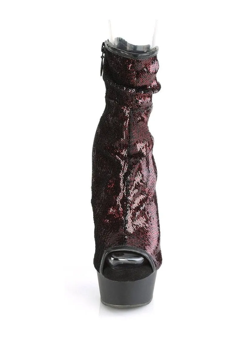 DELIGHT-1008SQ Exotic Boot | Burgundy Sequins