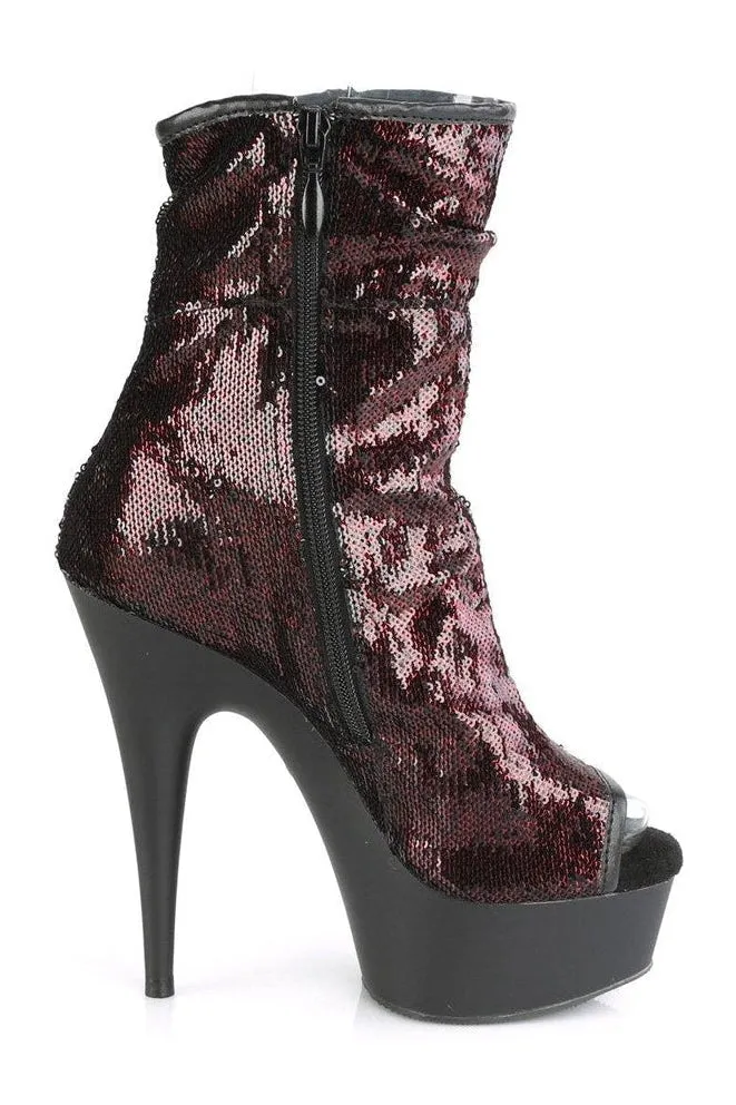 DELIGHT-1008SQ Exotic Boot | Burgundy Sequins