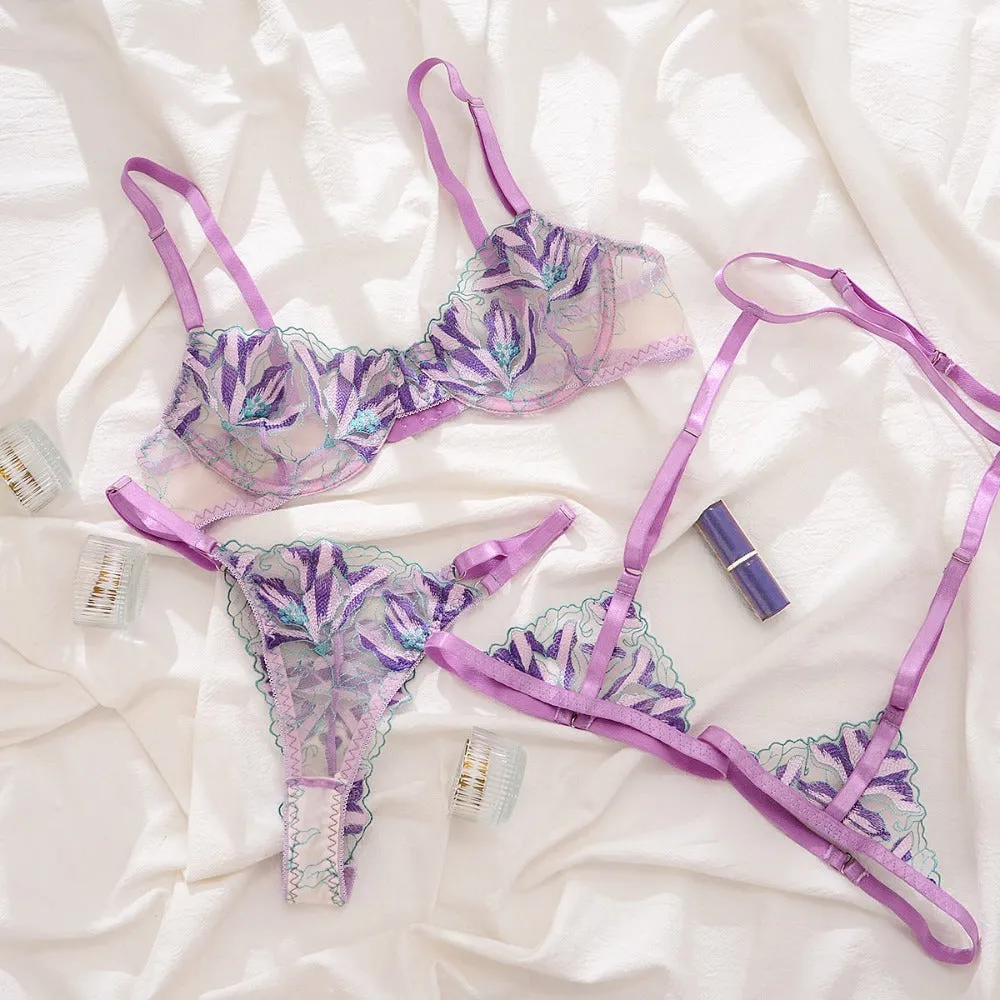 Lilac Floral Lingerie Set