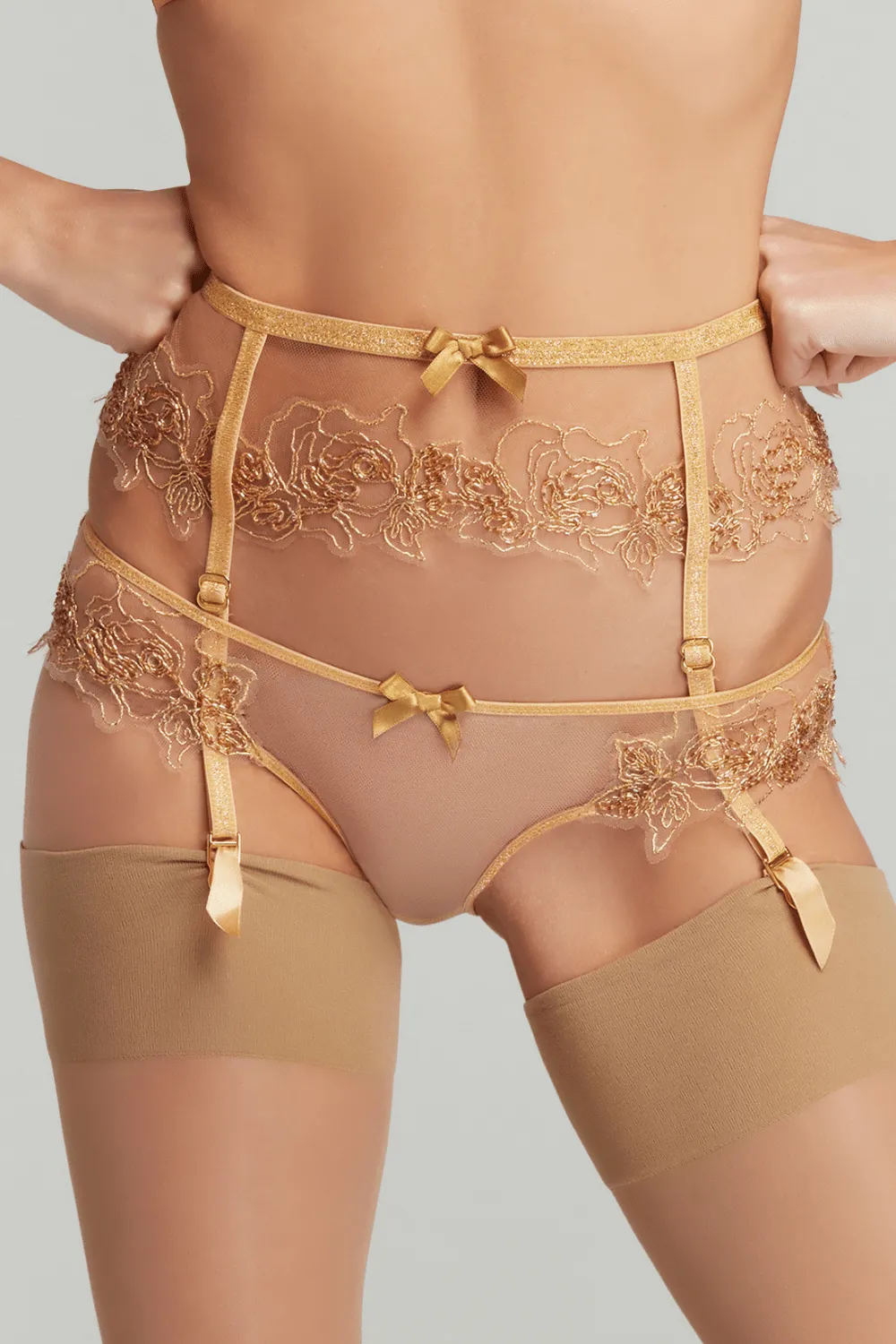 Lindie Suspender Belt Gold. Size 5 (UK 14)