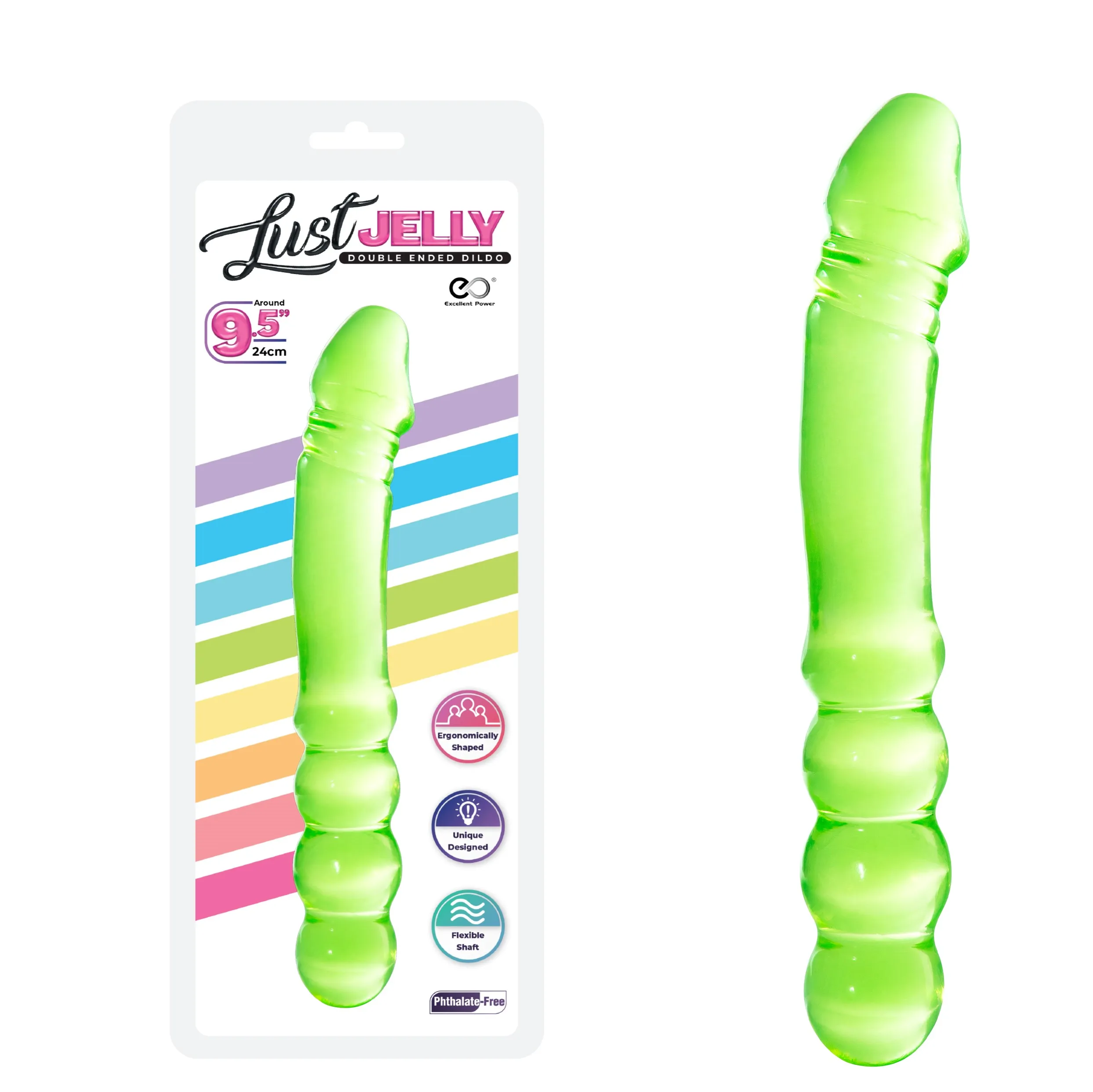 LUST JELLY PVC  9.5 DOUBLE DONG - GREEN