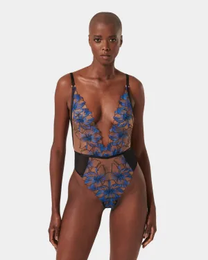 Lyandra Floral Embroidered Bodysuit Blue