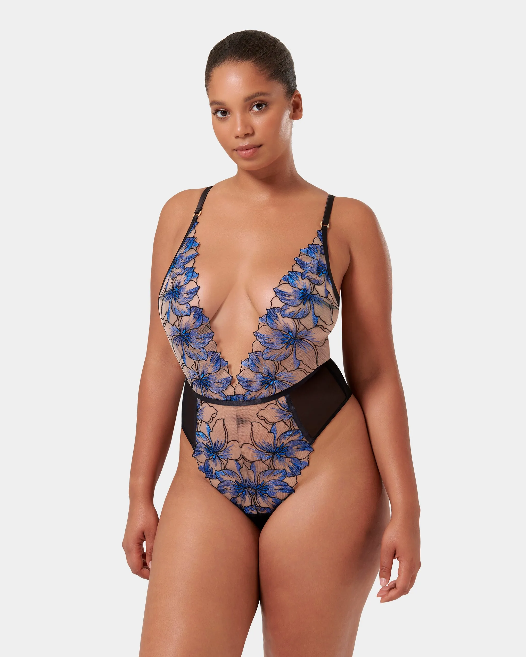 Lyandra Floral Embroidered Bodysuit Blue