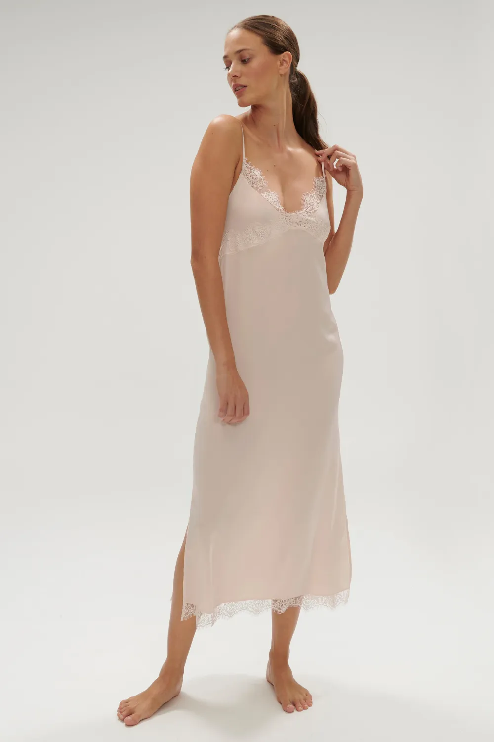 Satin Secrets Long Nightdress in Rose Sakura. Size 1 (UK 8-10)