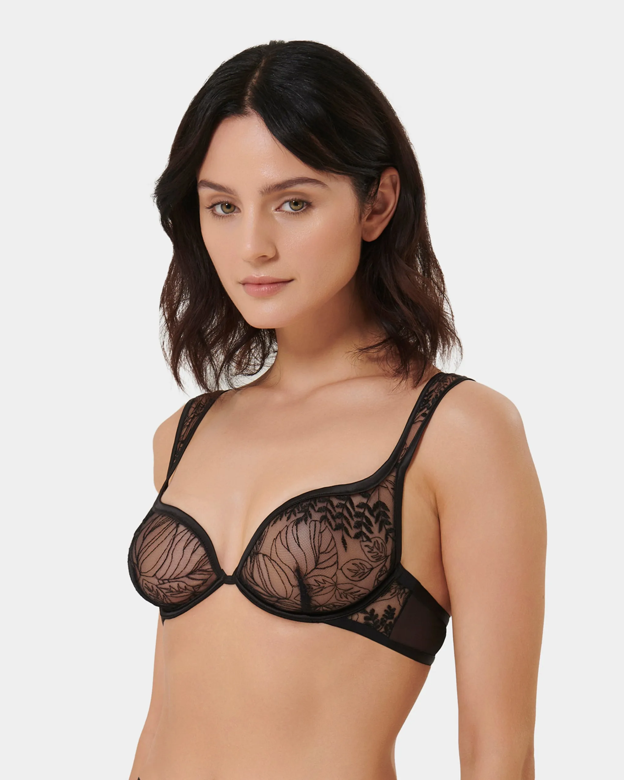Seraphim Embroidered Sheer Bra Black