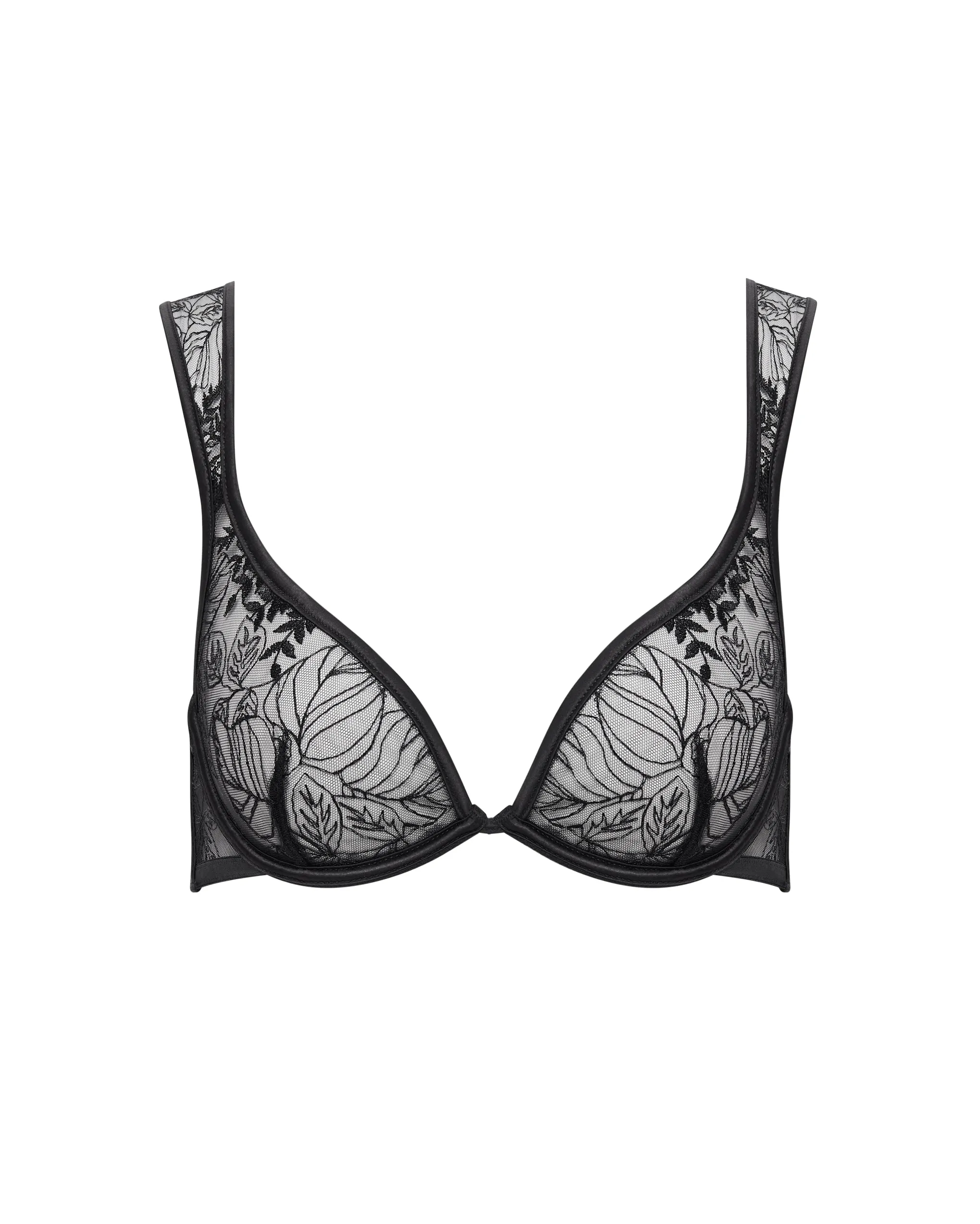 Seraphim Embroidered Sheer Bra Black