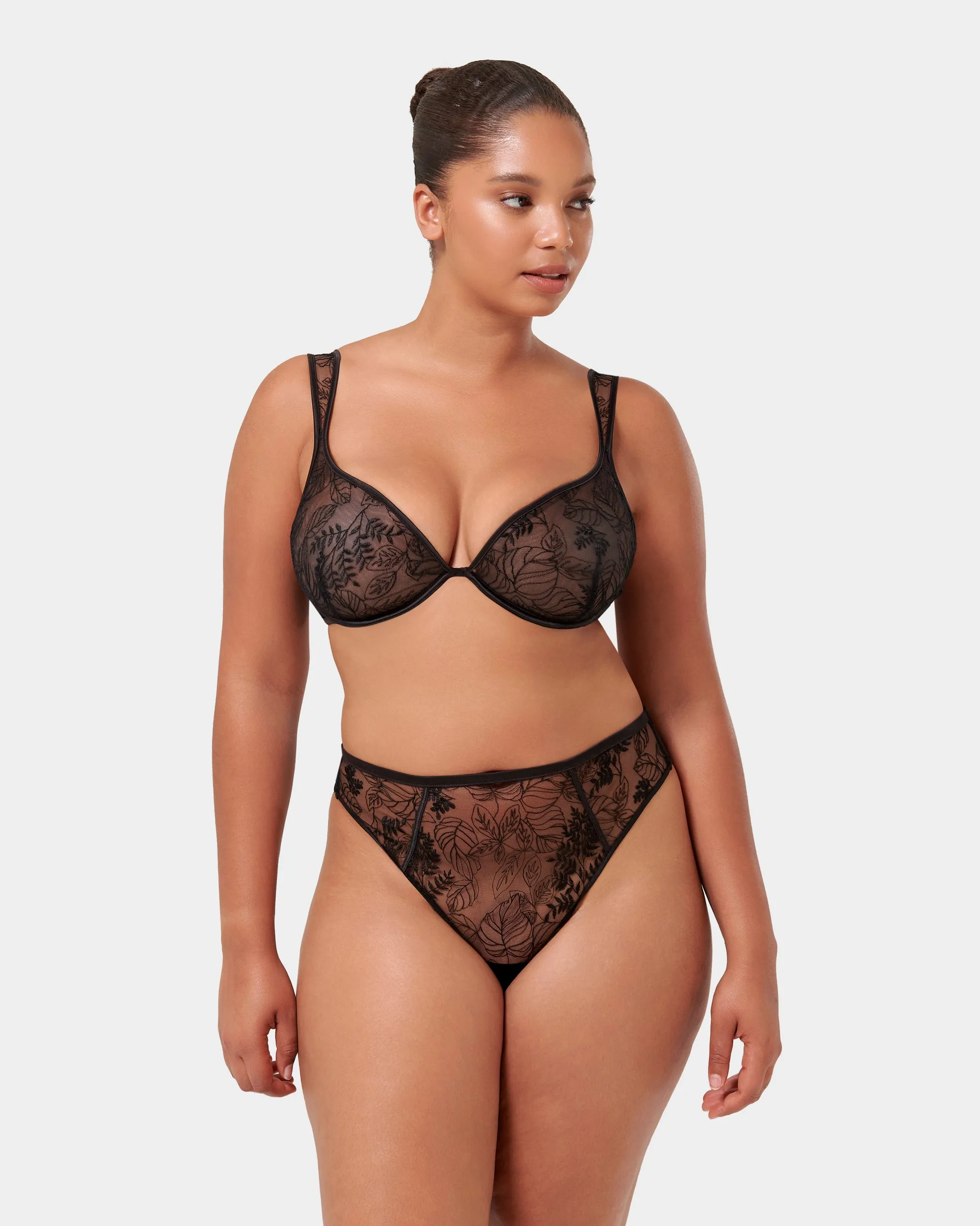 Seraphim Embroidered Sheer Bra Black