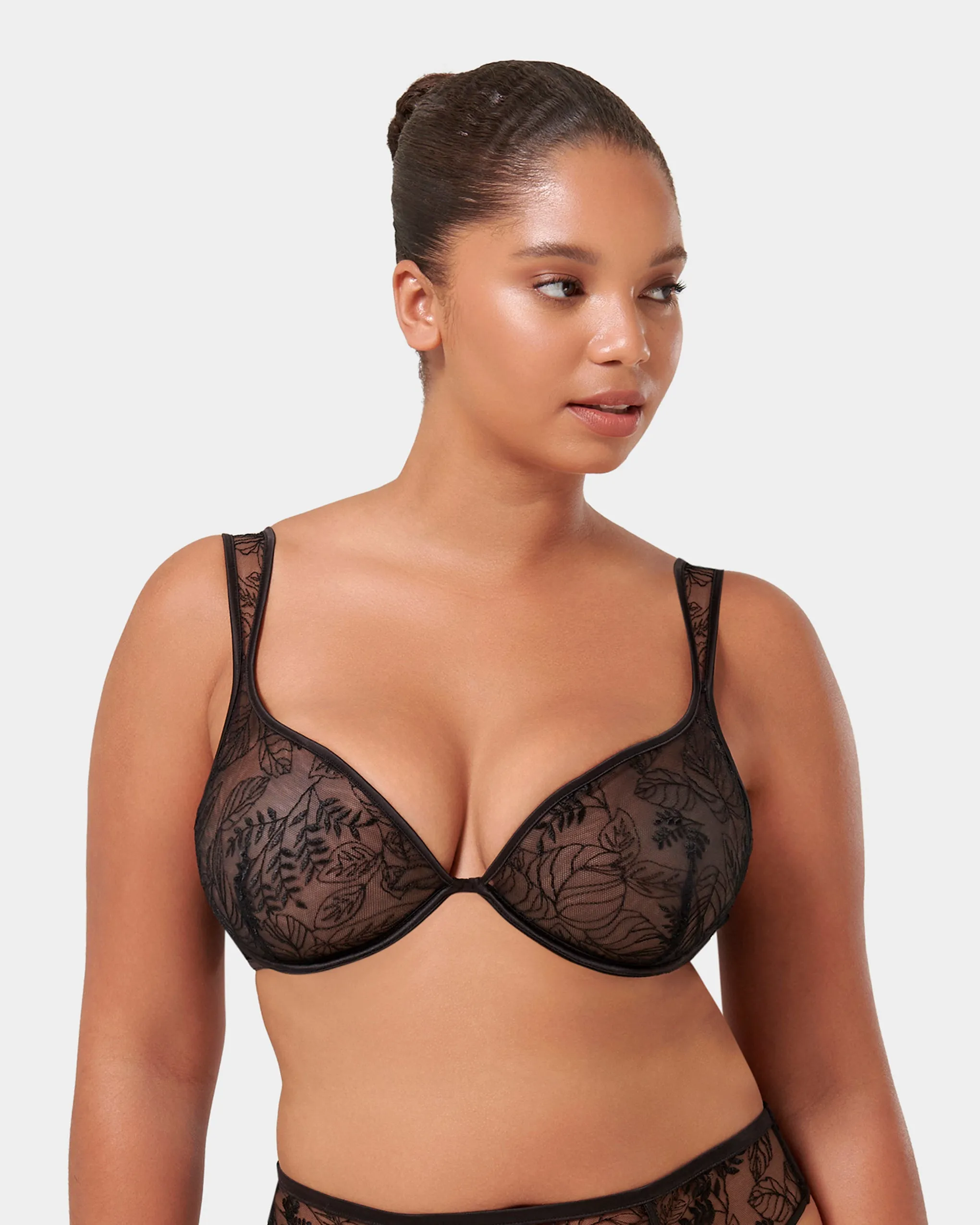 Seraphim Embroidered Sheer Bra Black