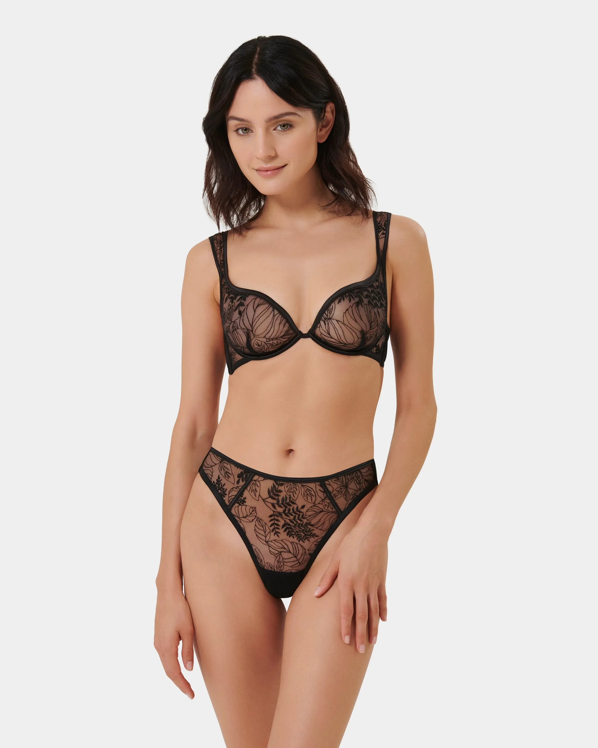 Seraphim Embroidered Sheer Bra Black