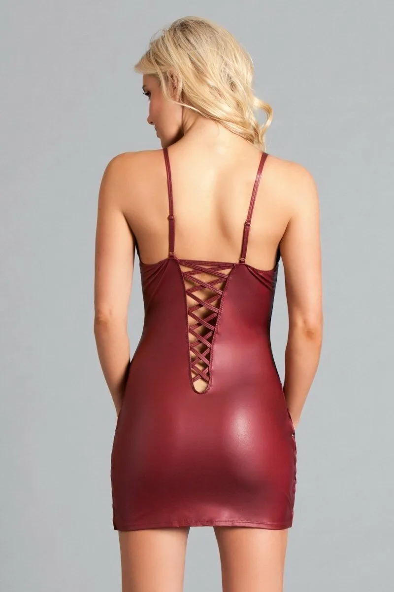 SS-Deep Plunge Wet Look Mini Dress