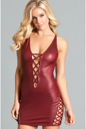 SS-Deep Plunge Wet Look Mini Dress