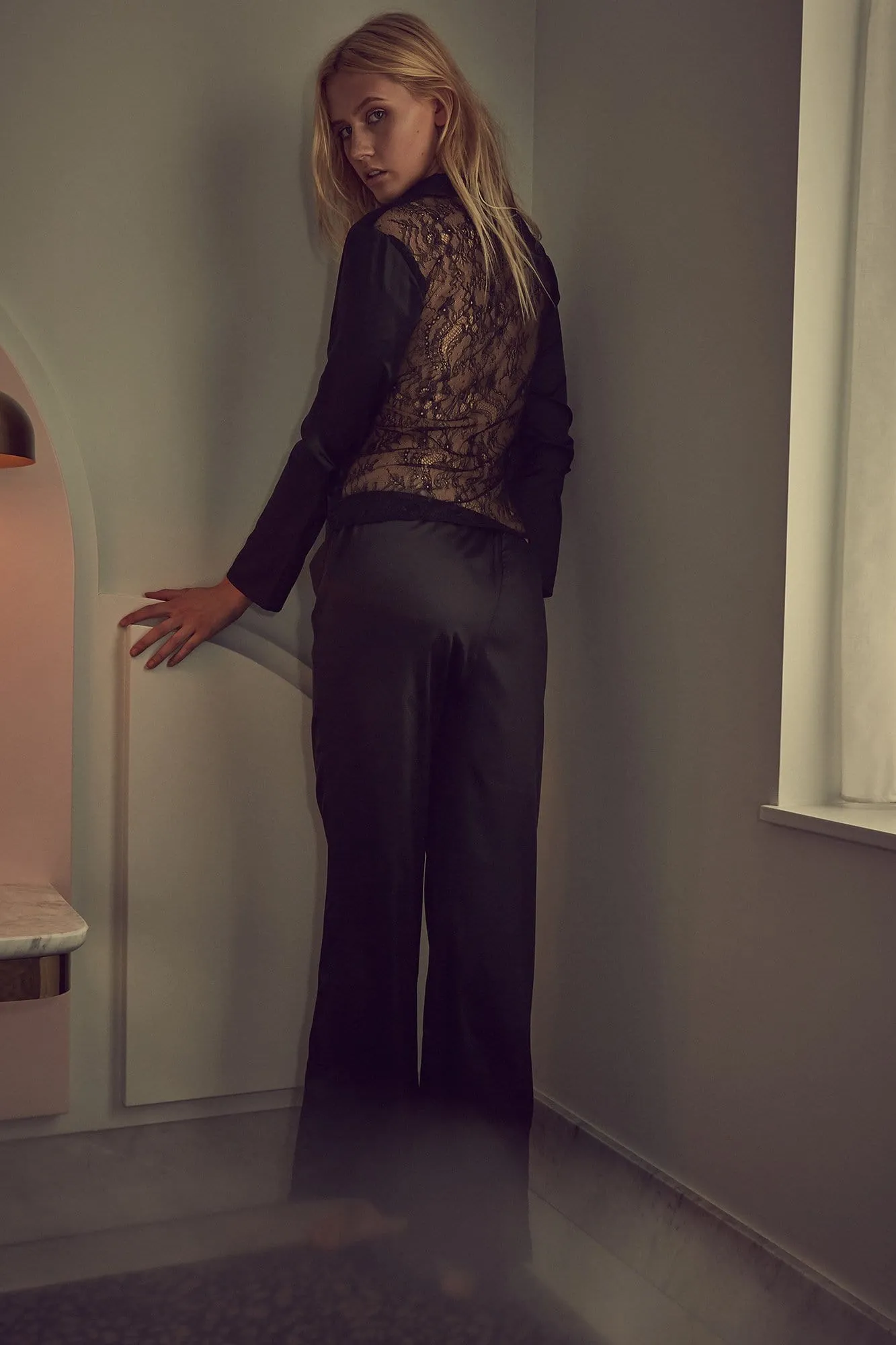 Wolf & Whistle Alicia Black Satin and Lace Pyjama Set